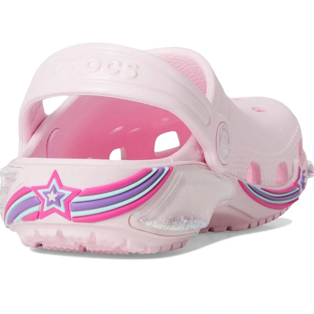 Crocs Kids' Pink Classic‎ Star Sparkle Shaker Clog Size J 2